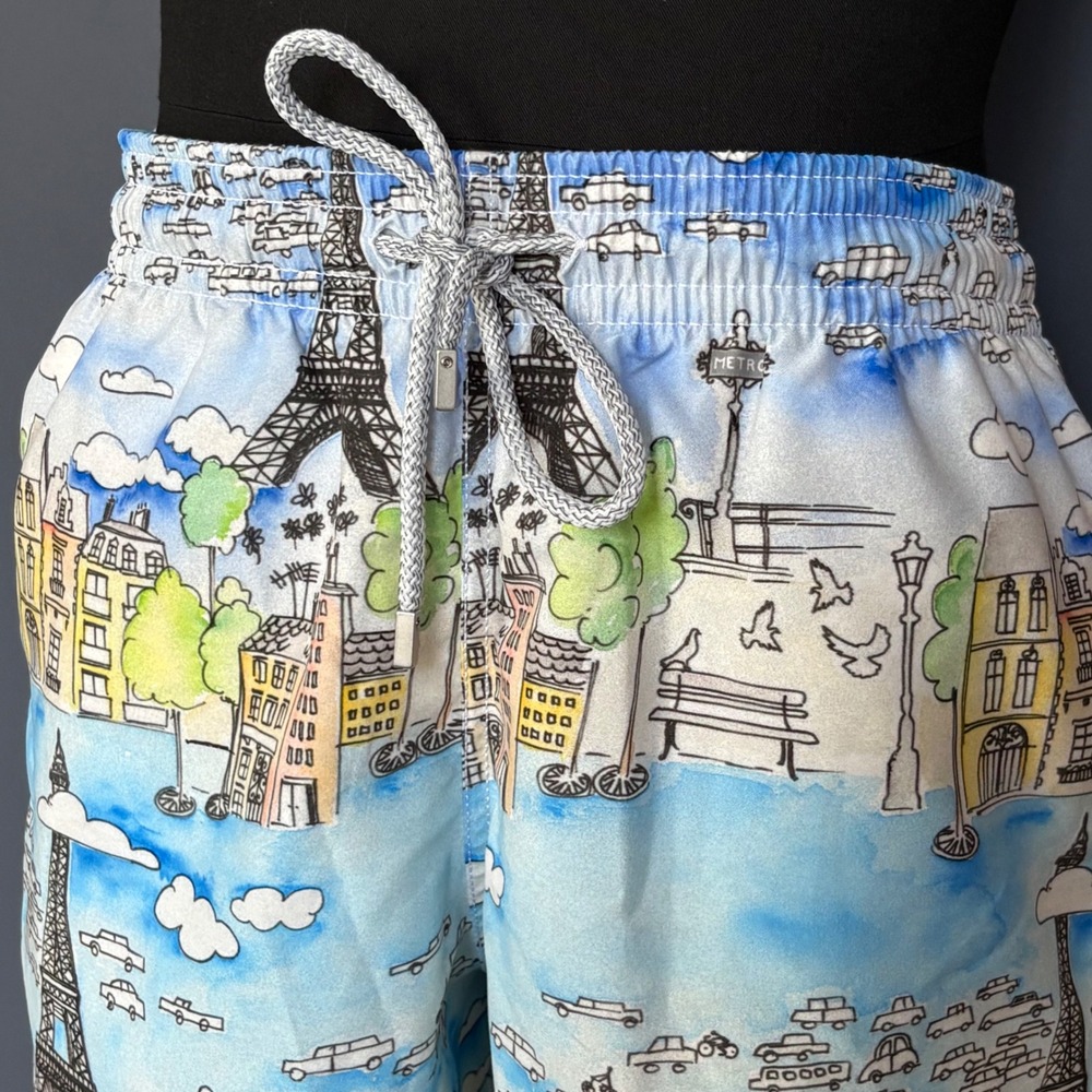 Rare - Vilebrequin 'Paris Art' Swim Trunks | Moorea Mid Length Cut | Sz 28" |